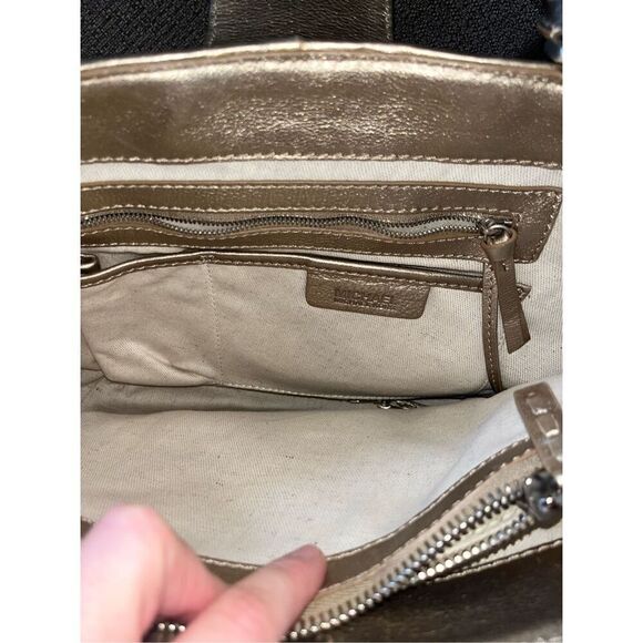 Michael by Michael Kors Jacquard Cream Metallic Gold Shoulder Bag Purse - Picture 5 of 9